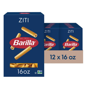 Barilla Ziti Pasta boxed in a 16 oz pack, ideal for family meals.