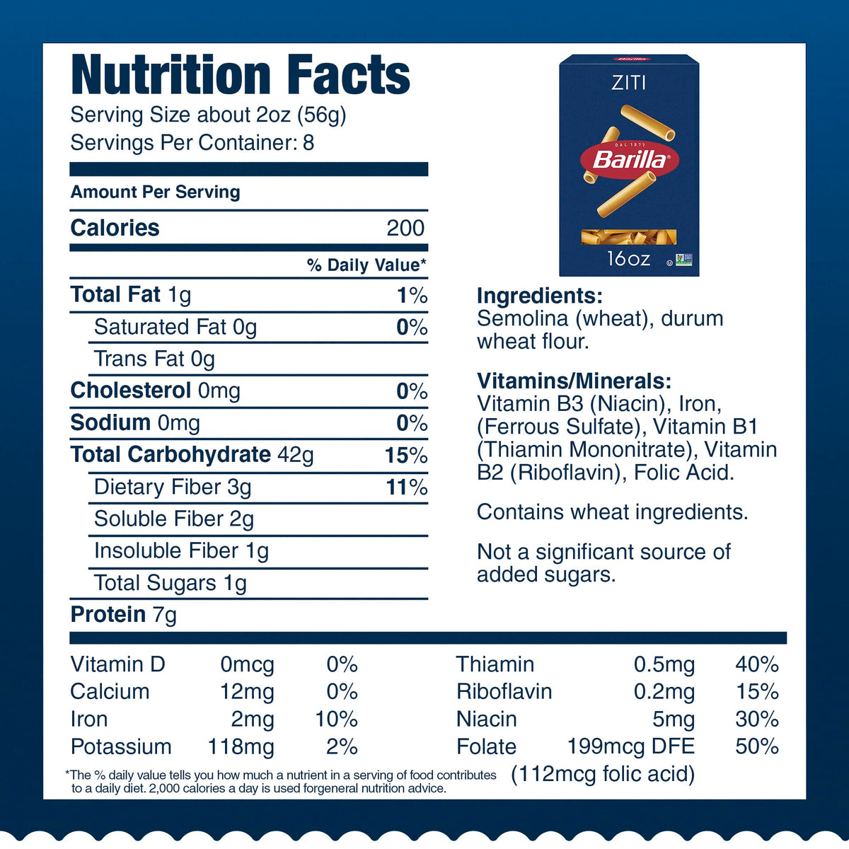 Barilla Ziti Pasta kosher-certified seal on package for trusted quality.