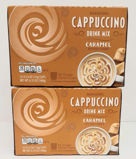 Barissimo Caramel Cappuccino pods packaging highlights convenience for busy mornings.