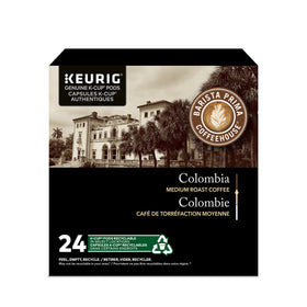 Barista Prima Coffeehouse Colombia K-Cups front pack shot highlighting premium Arabica.