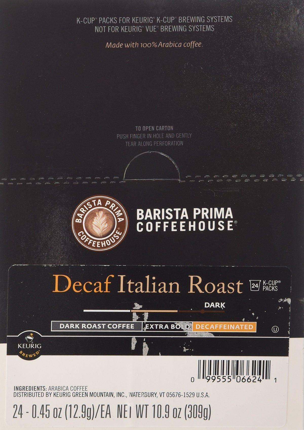 Barista Prima Decaf Italian Roast dark-roast beans close-up