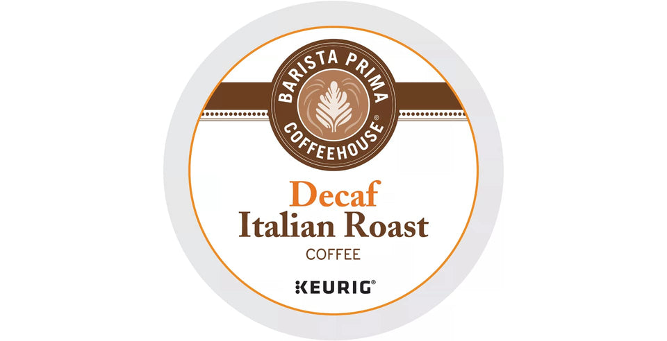 Barista Prima Decaf Italian Roast K-Cups for Keurig machines offer caffeine-free mornings.