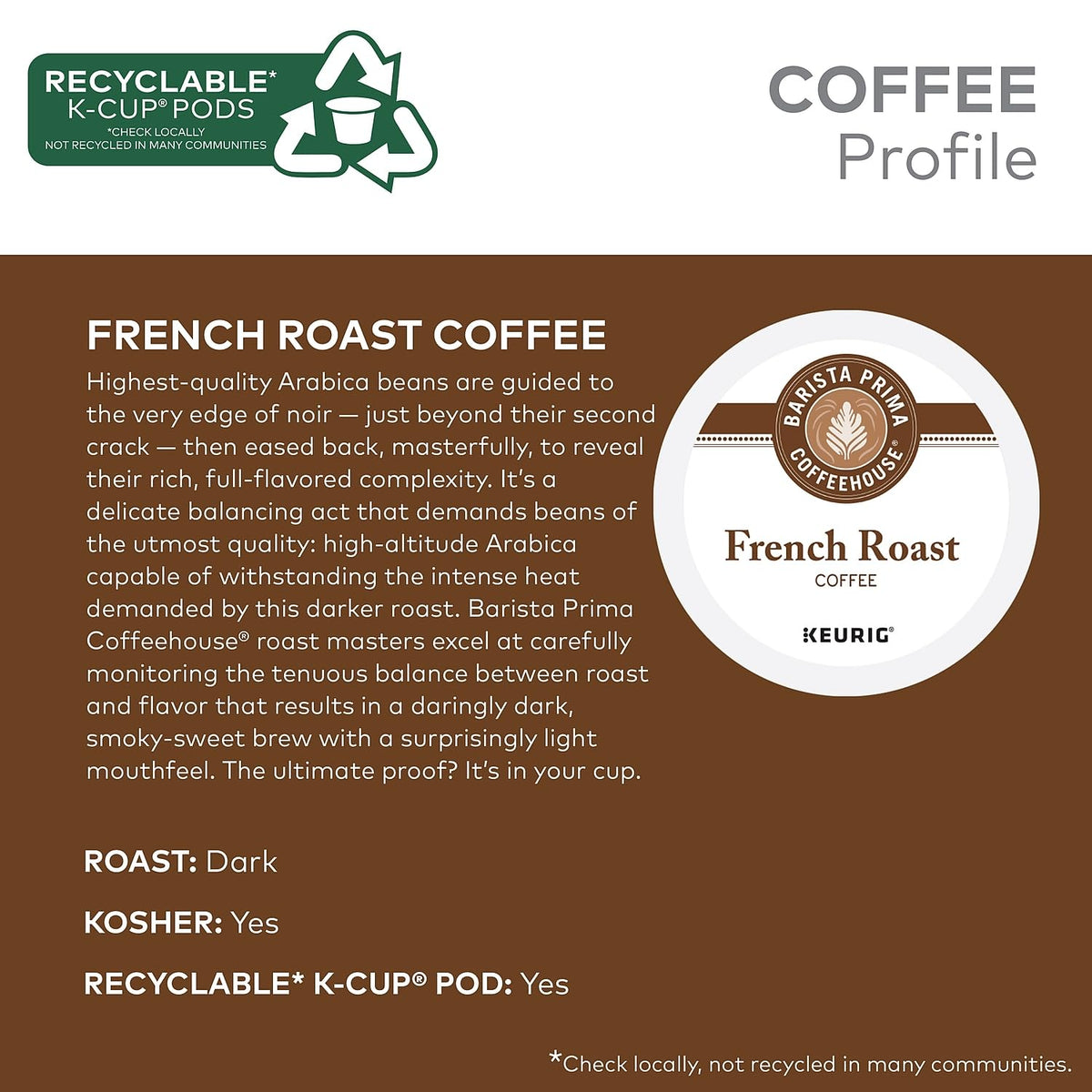 Barista Prima French Roast pod closeup shows dark roast capsules for bold flavor.