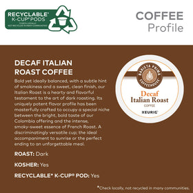 Barista Prima Italian Roast Decaf close-up shows rich, smoky-sweet aroma.