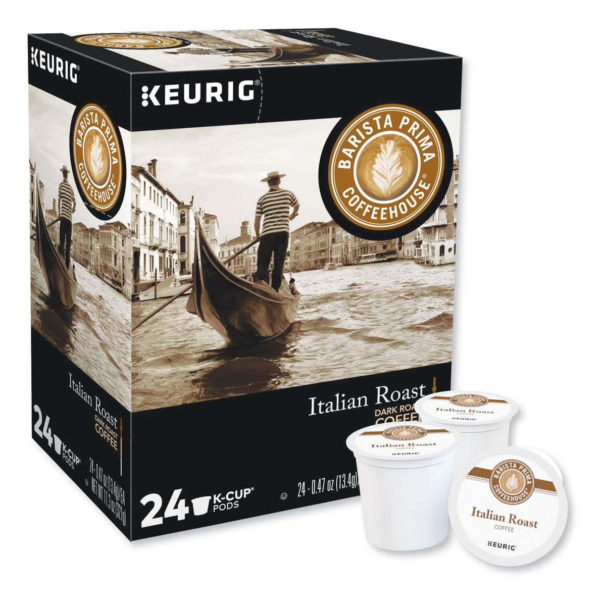 Barista Prima Italian Roast K-Cup Pods brew pour with rich aroma and full body