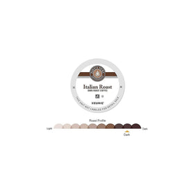 Barista Prima Italian Roast K-Cup Pods cup with steam and bold, versatile flavor