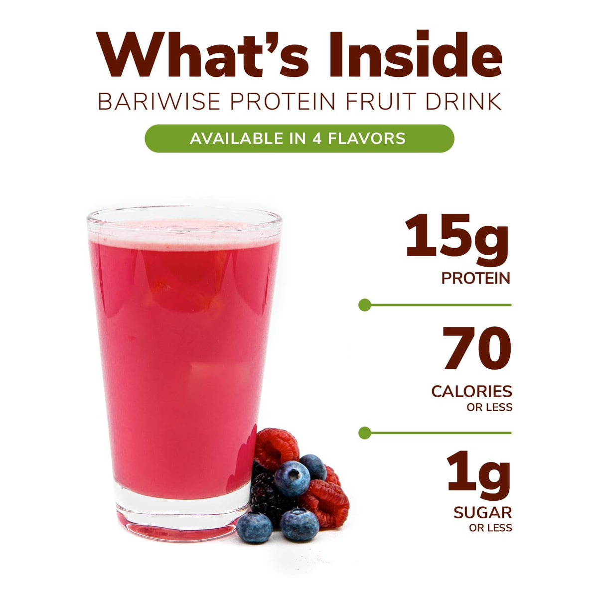 BariWise Protein Fruit Drink powder measuring scoop ready for quick, protein-packed shakes