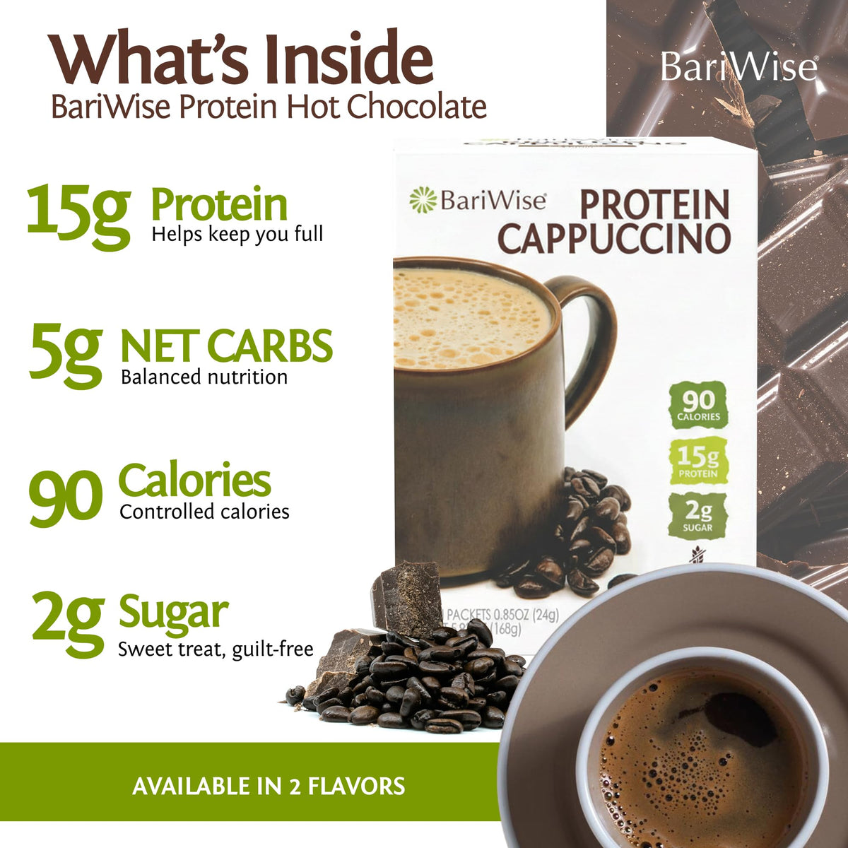 BariWise Protein Hot Drink Cappuccino 7-pack ready-to-prepare for on-the-go mornings.