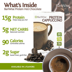 BariWise Protein Hot Drink Cappuccino 7-pack ready-to-prepare for on-the-go mornings.