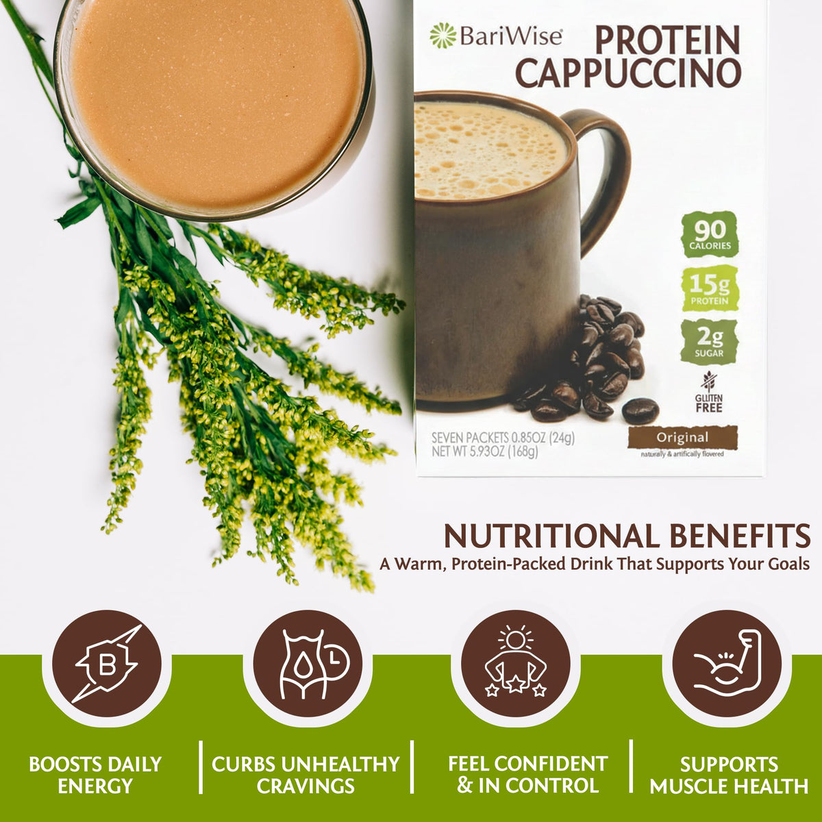 BariWise Protein Cappuccino gluten-free label helps keep gluten-free mornings easy.