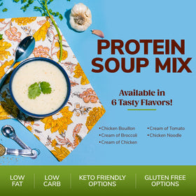 BariWise Protein Soup chicken-noodle hot-water prep demonstrates quick, low-carb convenience