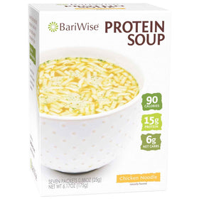 BariWise Protein Soup chicken-noodle cup ready to enjoy a high-protein snack
