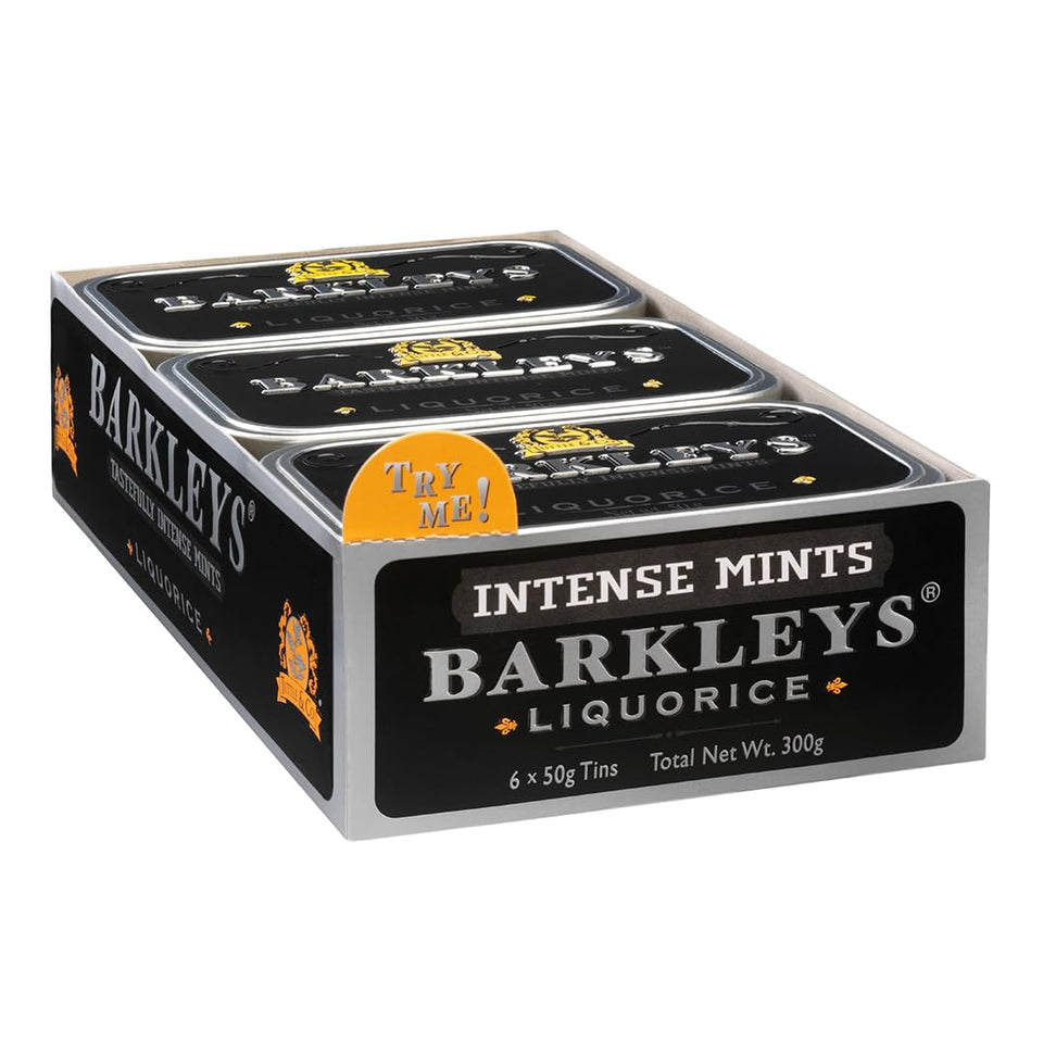 Barkleys Liquorice Breath Mints tin front view for quick fresh breath.