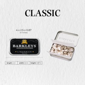 Barkleys Liquorice Breath Mints reusable tin design for eco-friendly packaging.