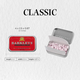 Barkleys six-pack tins offer a long-lasting supply of spicy freshness.