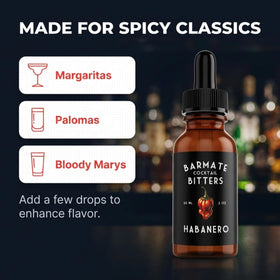 BarMate Spicy Habanero Bitters label emphasizes artisan small-batch quality