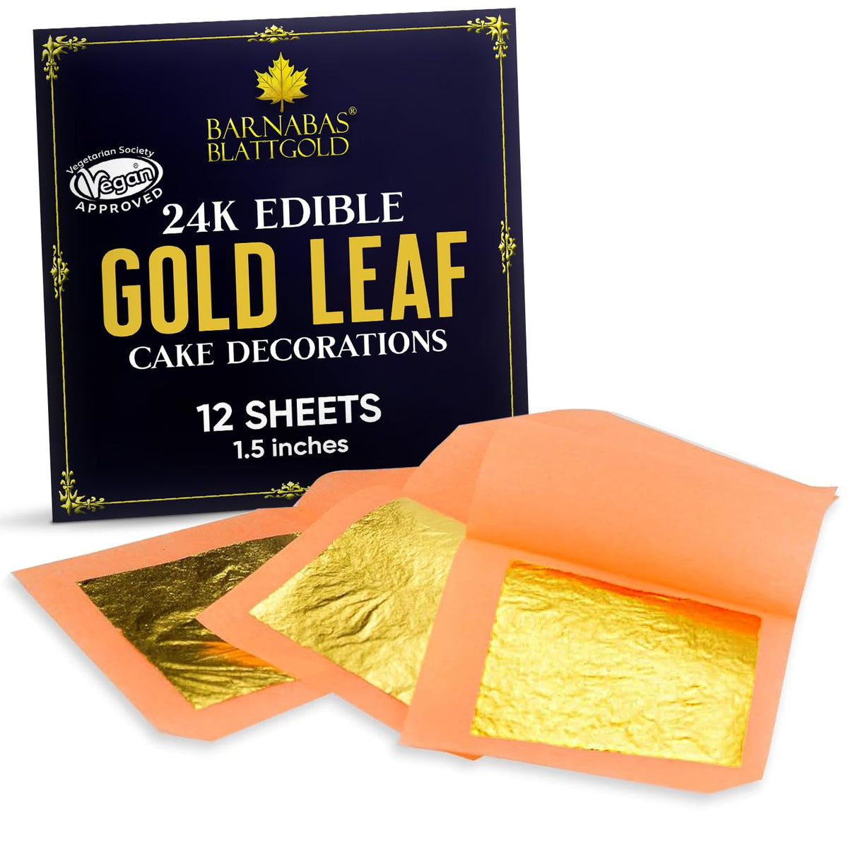 Barnabas Edible Gold Leaf 24K sheet for cake decor adds luxury to desserts