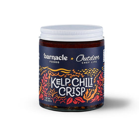 Barnacle Foods Kelp Chili Crisp jar close-up highlighting bold flavor and texture.