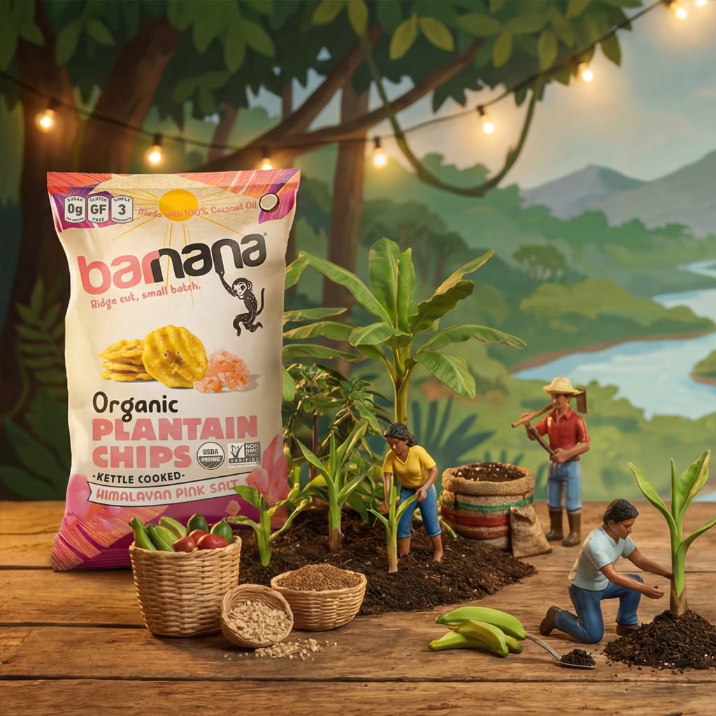 Barnana 6-pack snack display offering portable, flavorful plantain chips.