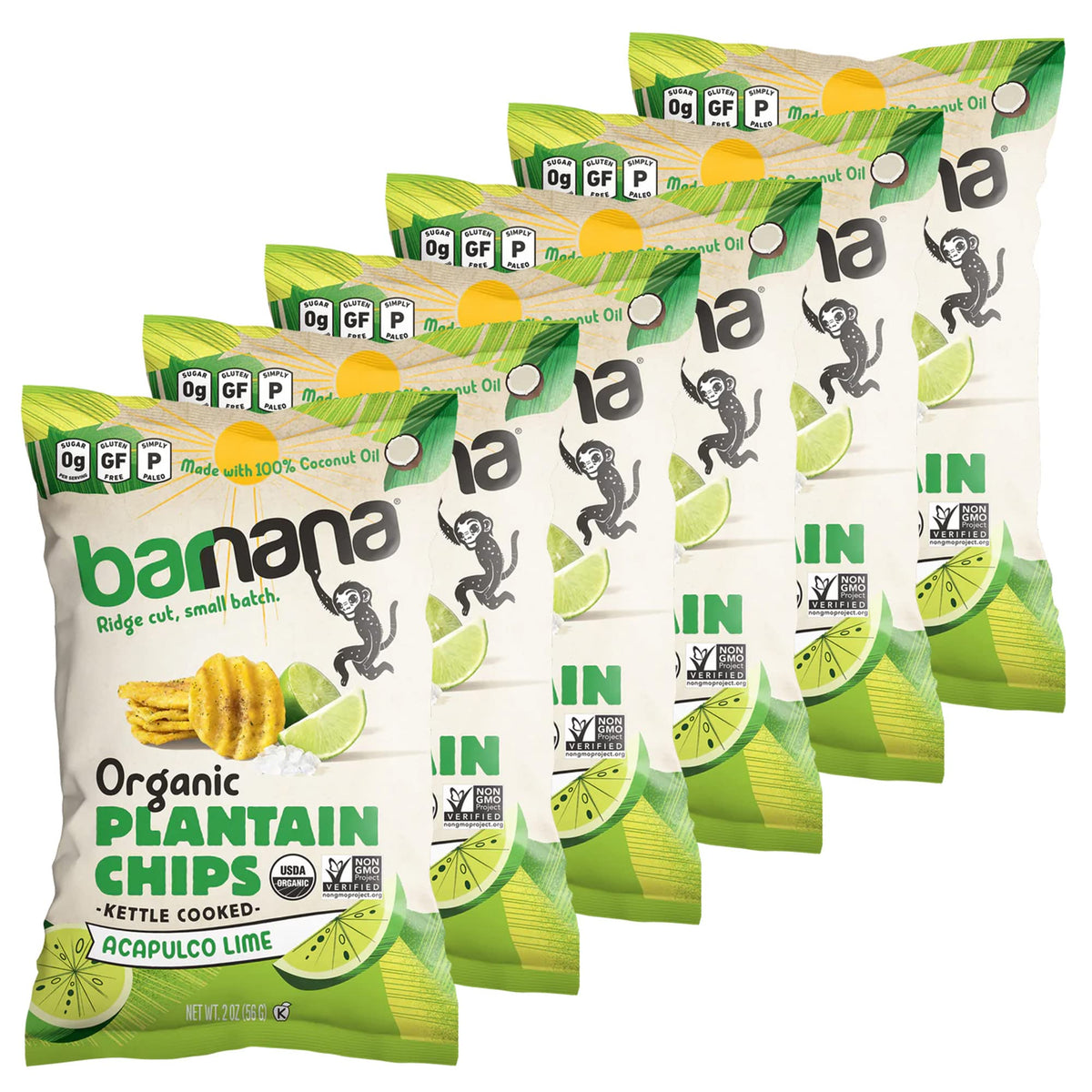 Barnana Acapulco Lime Plantain Chips bag showing vibrant lime flavor and crunchy texture