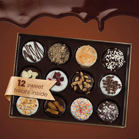 Close-up of Barnetts chocolate-covered cookies with rich toppings