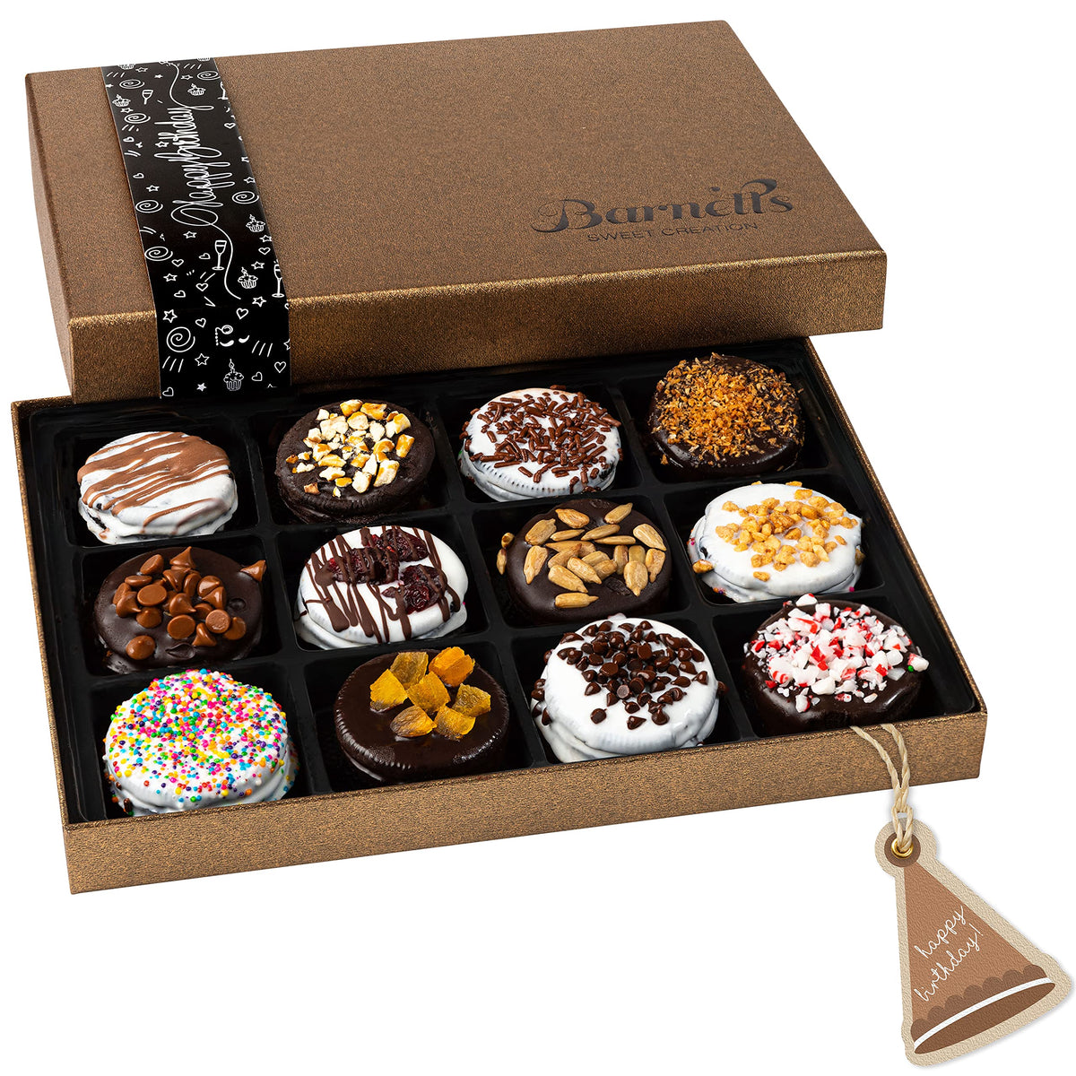 Barnetts Birthday Gift Basket chocolate cookies arranged for a festive surprise.