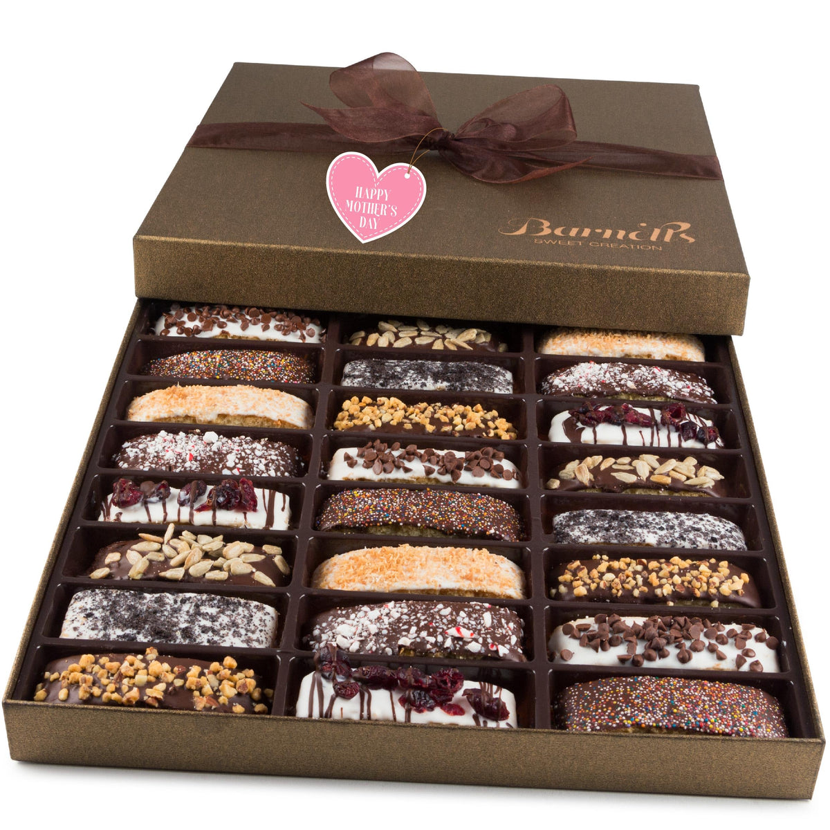 Barnetts Fine Biscotti Mother's Day gift box displaying six flavors for celebration.