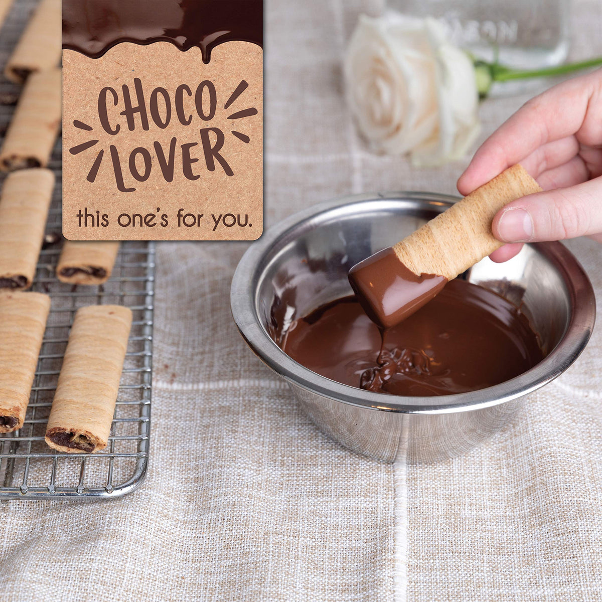 Barnetts Fine Biscotti hand-dipped wafers with toppings like almond crunch and coconut.