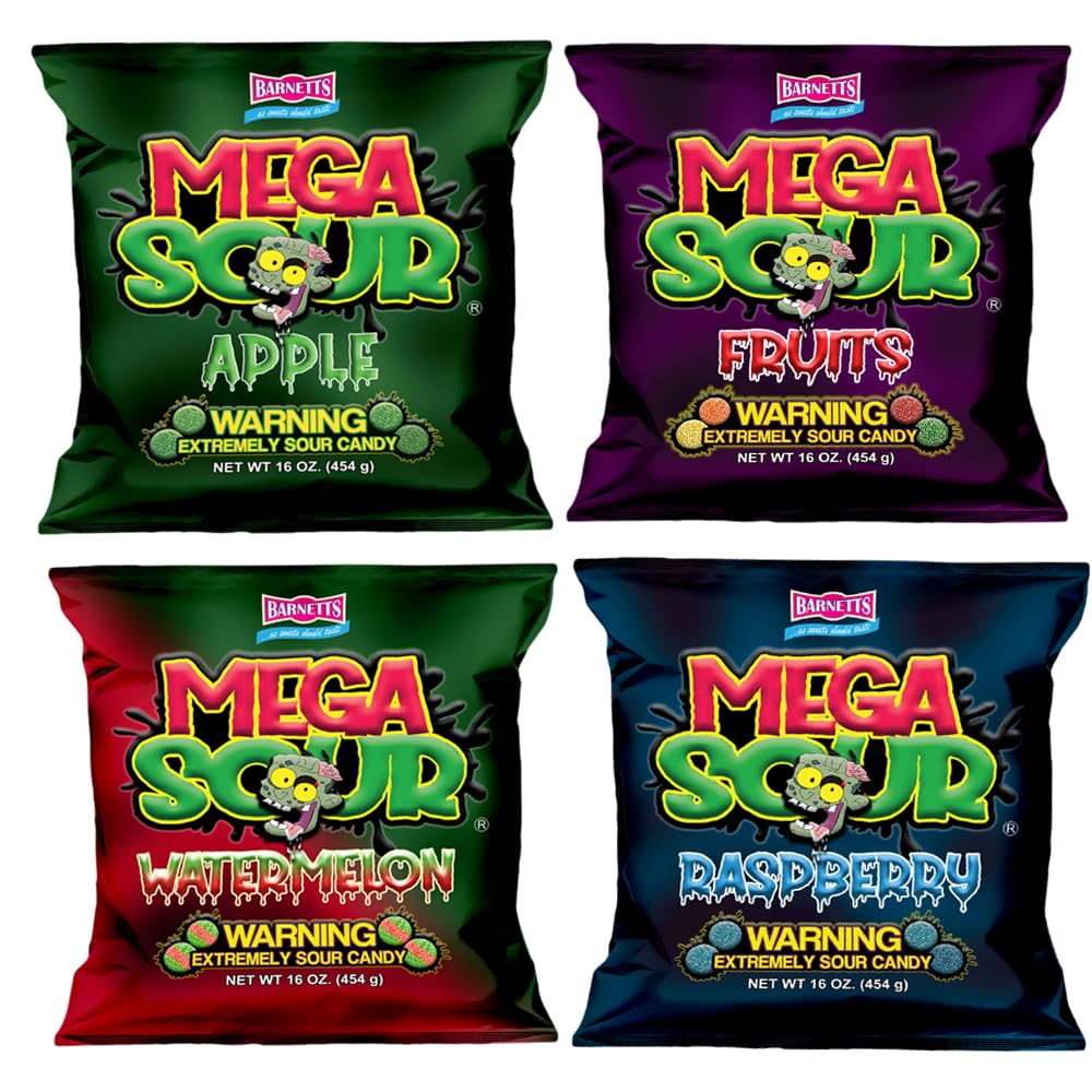 Barnetts Mega Sour Candy 4 Pack Apple flavour – zesty treat ideal for gifting.
