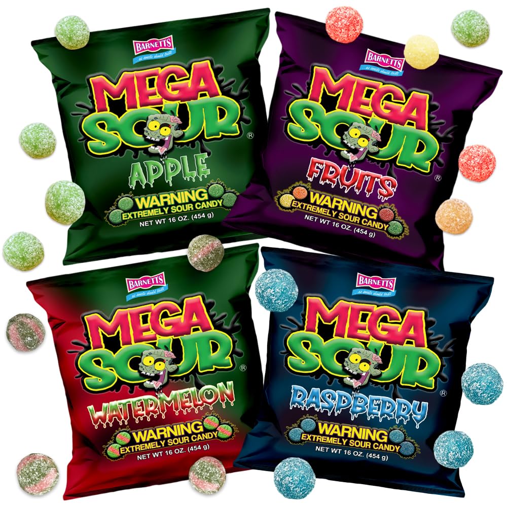 Barnetts Mega Sour Candy 4 Pack Raspberry flavour – tangy bite for sharing at parties.