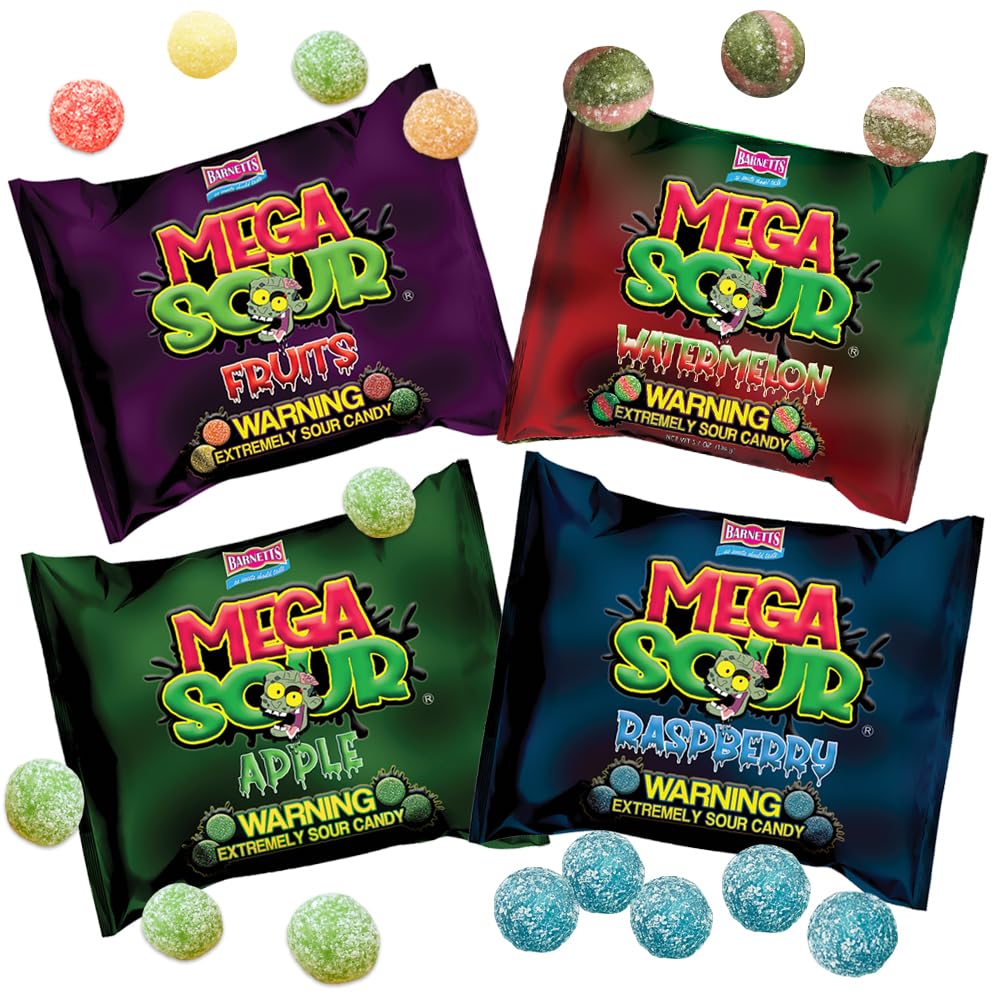 Barnetts Mega Sour Raspberry pack closeup, bold tang and fruity finish.