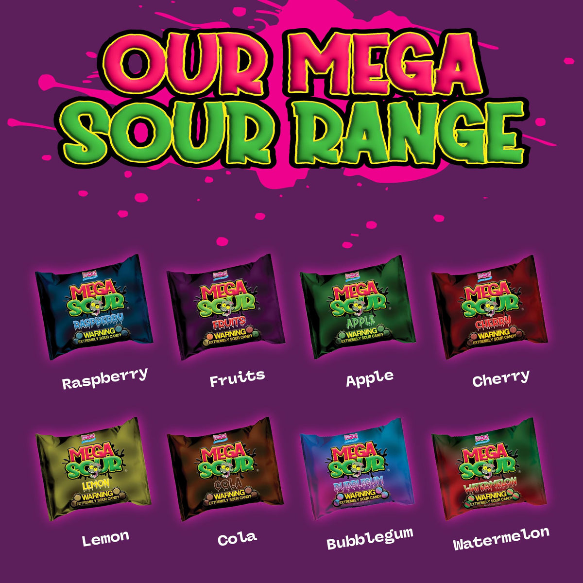 Barnetts Mega Sour Variety Trio image highlights tangy flavours to share.