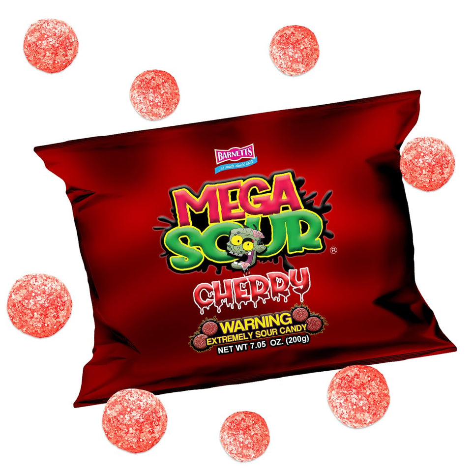 Barnetts Mega Sour Cherry 200g pack front, perfect for sharing at parties.
