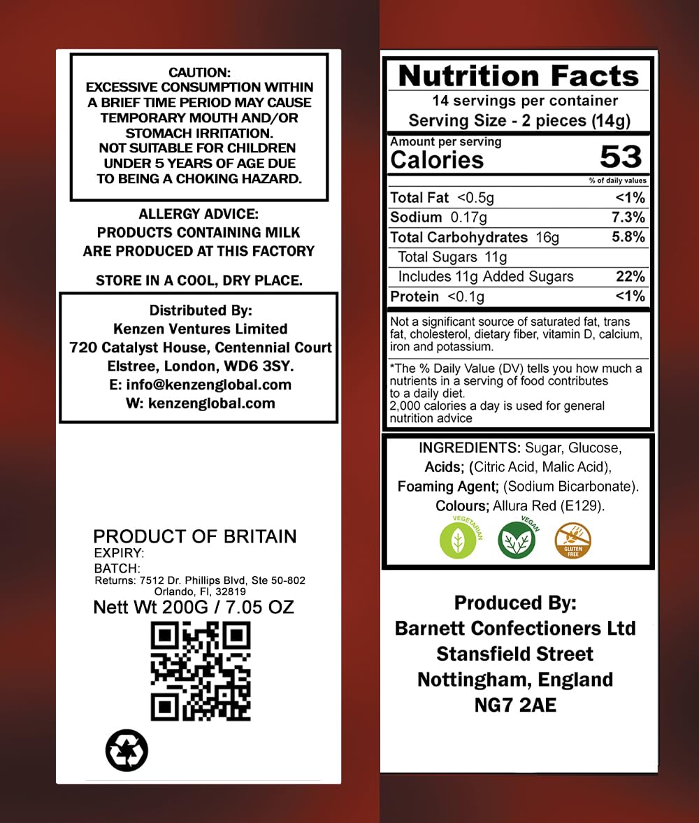 Barnetts Mega Sour Cherry 200g sour coating close-up shows bold tartness.