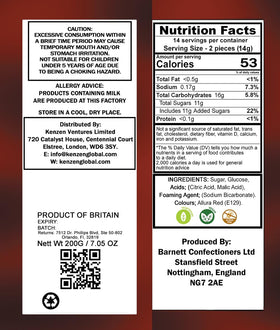 Barnetts Mega Sour Cherry 200g sour coating close-up shows bold tartness.