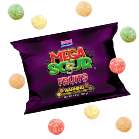 Barnetts Mega Sour Fruits packshot showing a bold, shareable treat for gifting and party bags.