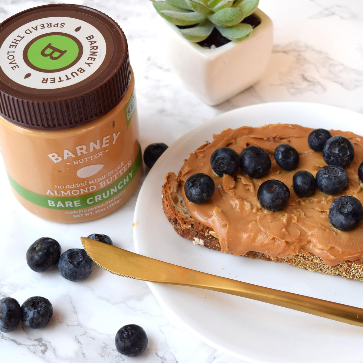 Barney Butter Allergen-Friendly label on the jar communicates peanut-free and gluten-free safety