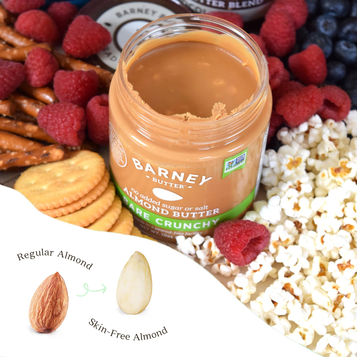 Barney Butter No Added Sugar and Salt jar emphasizes pure almond butter for diet-conscious use