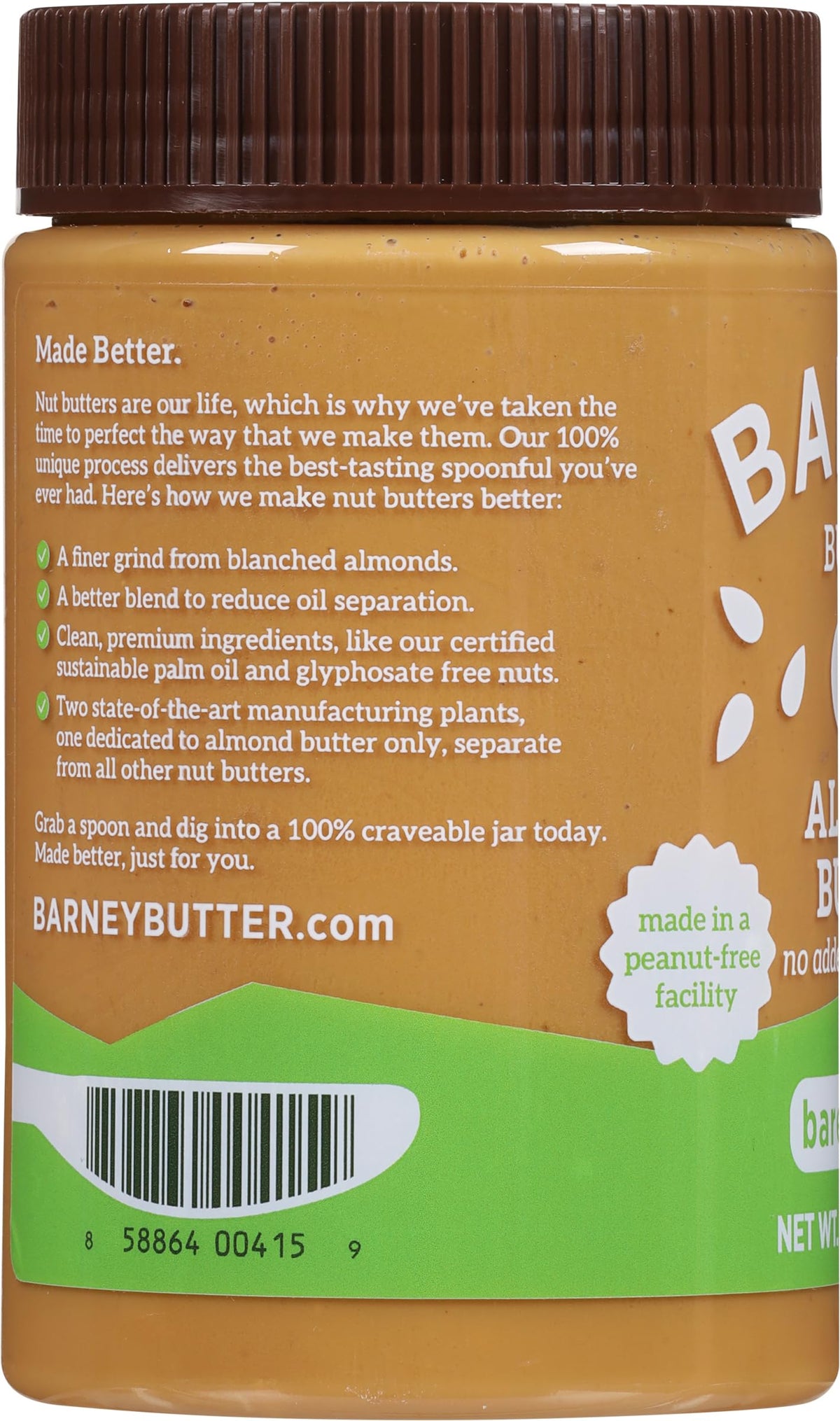 Barney Butter Skin-Free California Almonds close-up highlights premium almonds and smooth texture
