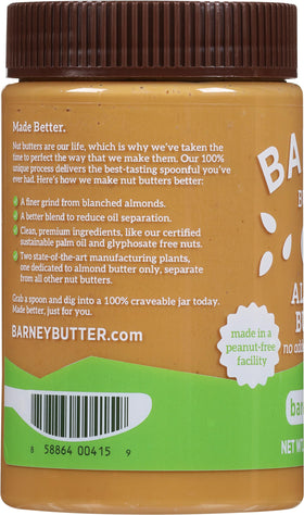 Barney Butter Skin-Free California Almonds close-up highlights premium almonds and smooth texture