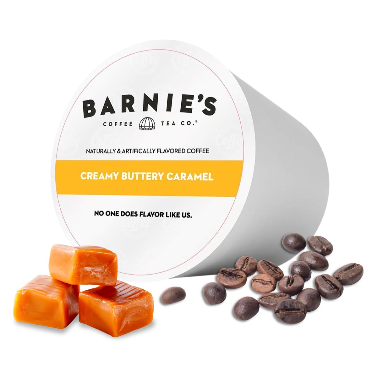 Barnie's Creamy Buttery Caramel Pods – close-up view for a smooth brew.