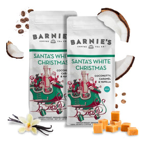 Barnie's Santa's White Christmas decaf two-pack bags for convenient holiday mornings