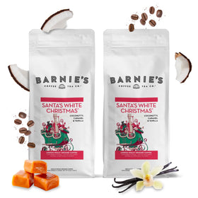 Barnie's Santa's White Christmas coffee bag ready for a cozy morning.