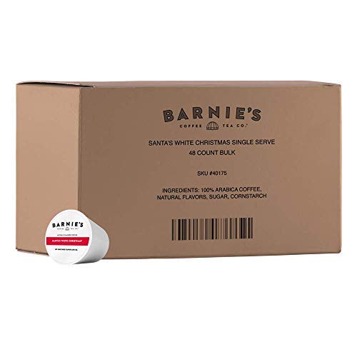 Barnie's Santa's White Christmas pods close-up highlighting coconut-vanilla-caramel flavor profile.