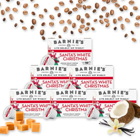 Barnie's Santa's White Christmas pods packaging for quick, festive Keurig brews.
