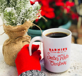 Barnie's Santa's White Christmas wrapper on festive packaging for easy gifting.