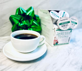 Barnies Santa's White Christmas K-Cup brewing with inviting aroma.