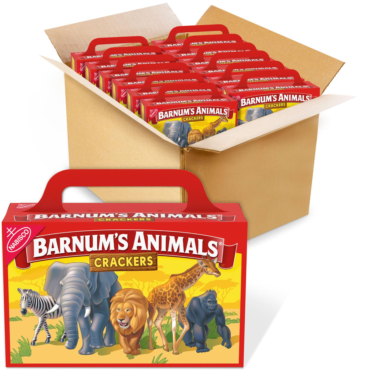 Barnum's Animals Crackers packaging closeup for bulk family snacks