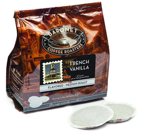 Baronet Coffee French Vanilla pods designed for Senseo machines, quick and flavorful.
