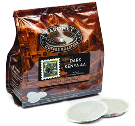 Baronet Coffee Dark Kenya AA pods in pack highlight bold flavor for Senseo machines.